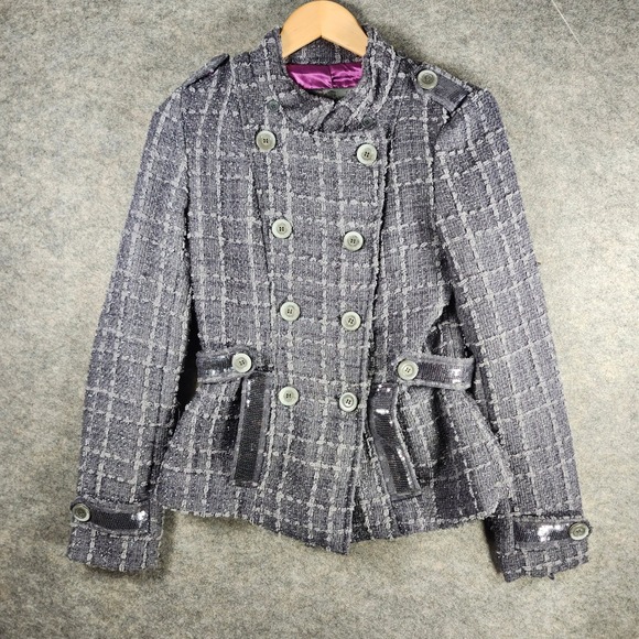 BKE Jackets & Blazers - BKE Buckle Gray Plaid Tweed Blazer Jacket Sequins Double Breasted Women's Size S